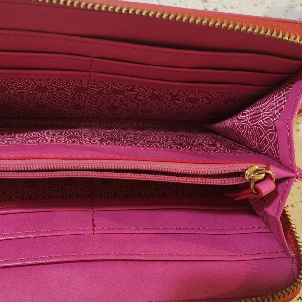 Stella & Dot Red Pink Poppy Mercer Tassel Zip Wallet